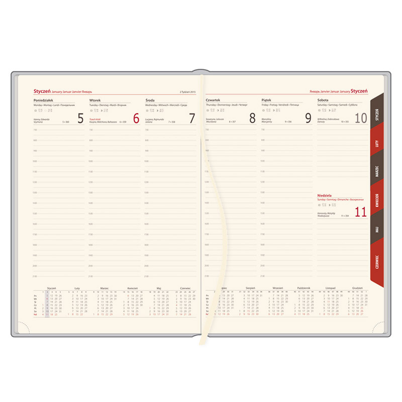 Kalendarz książkowy A4 tygodniowy, Vivella, jasnobrązowy