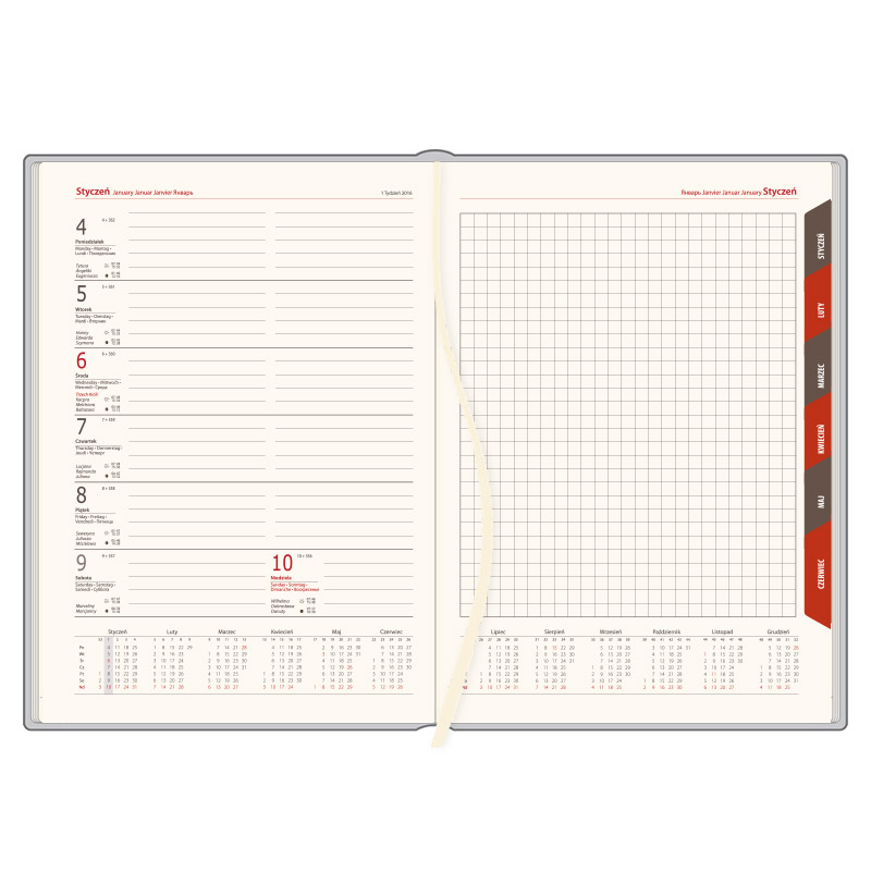 Kalendarz książkowy A4 tygodniowy z notesem, Nebraska, bordowy