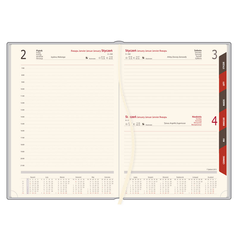 Kalendarz książkowy A5 dzienny, Vellutino z gumką, jasnoniebieski
