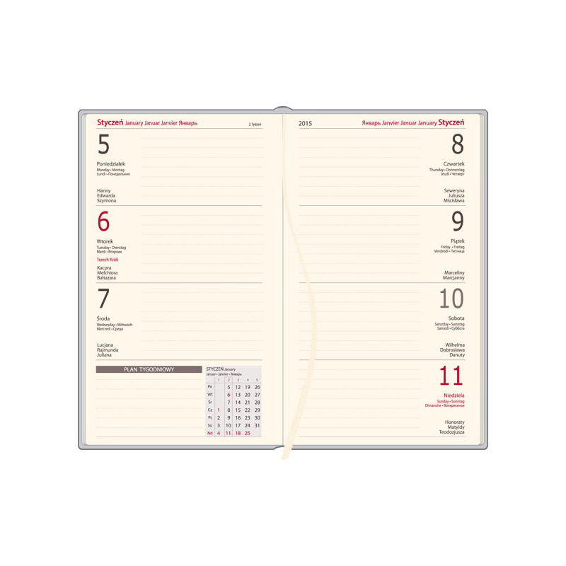 Kalendarz książkowy A6 tygodniowy Light, Denim, jasnobrązowy
