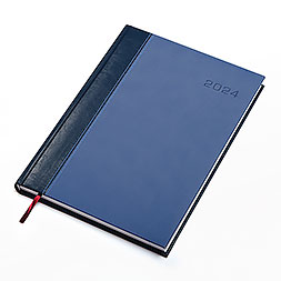 Kalendarz książkowy A4 dzienny, Genewa, granatowo-niebieski