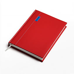 Kalendarz książkowy A5 dzienny, Denim z metką, czerwono-niebieski