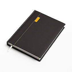 Kalendarz książkowy A5 dzienny, Denim z metką, grafitowo-żółty