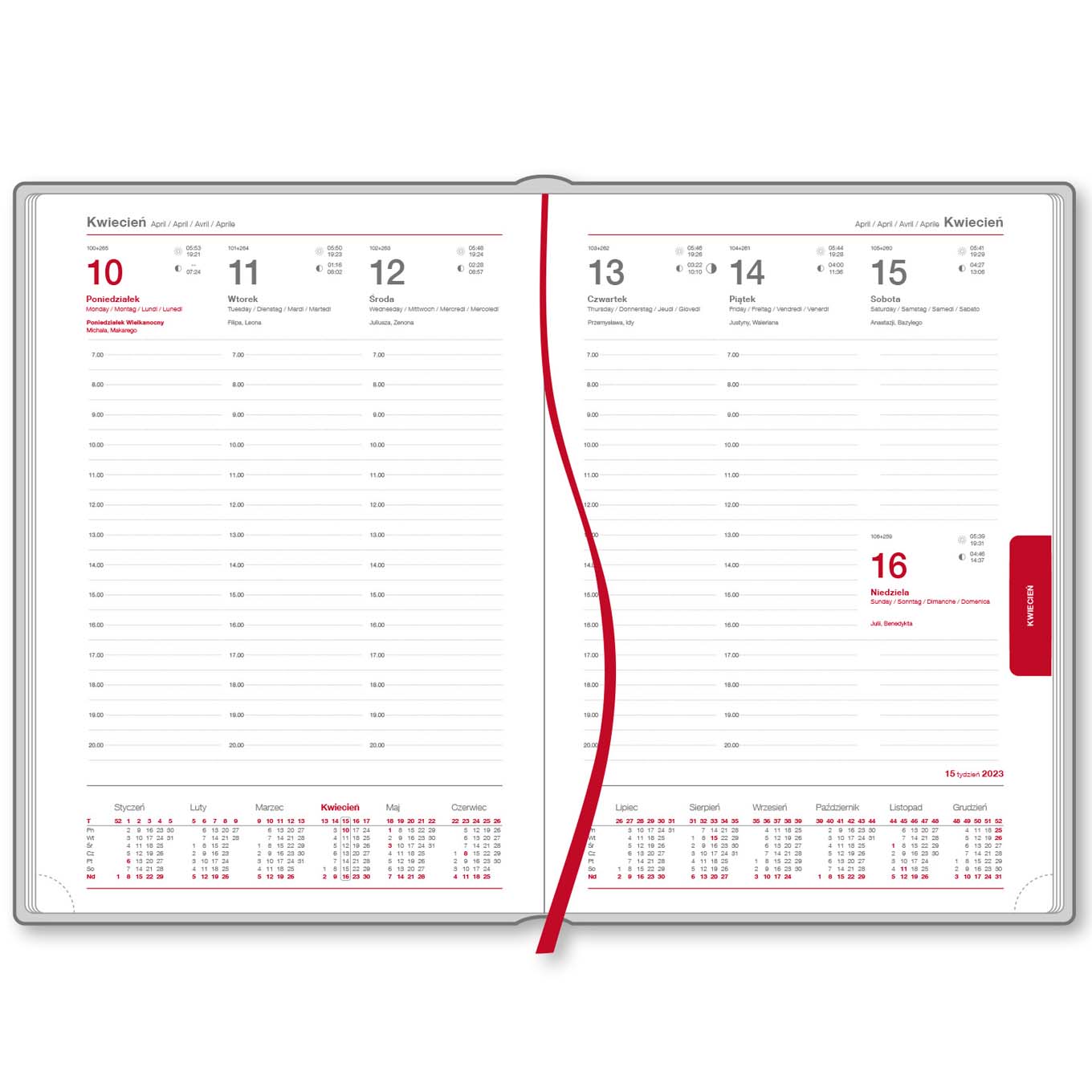 Kalendarz książkowy A5 tygodniowy z notesem, Valetta, srebrno-granatowy