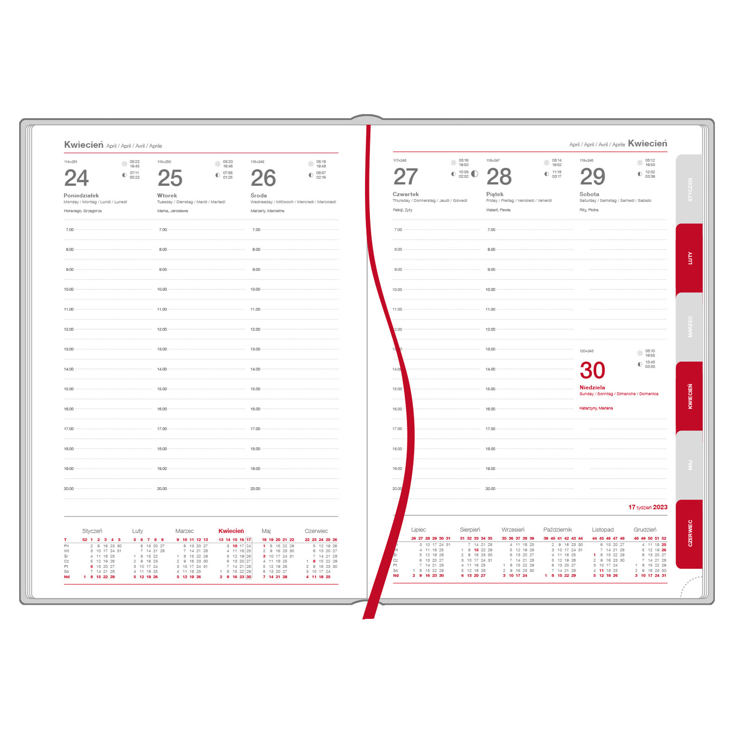 Kalendarz książkowy B5 tygodniowy, Turyn, czerwony