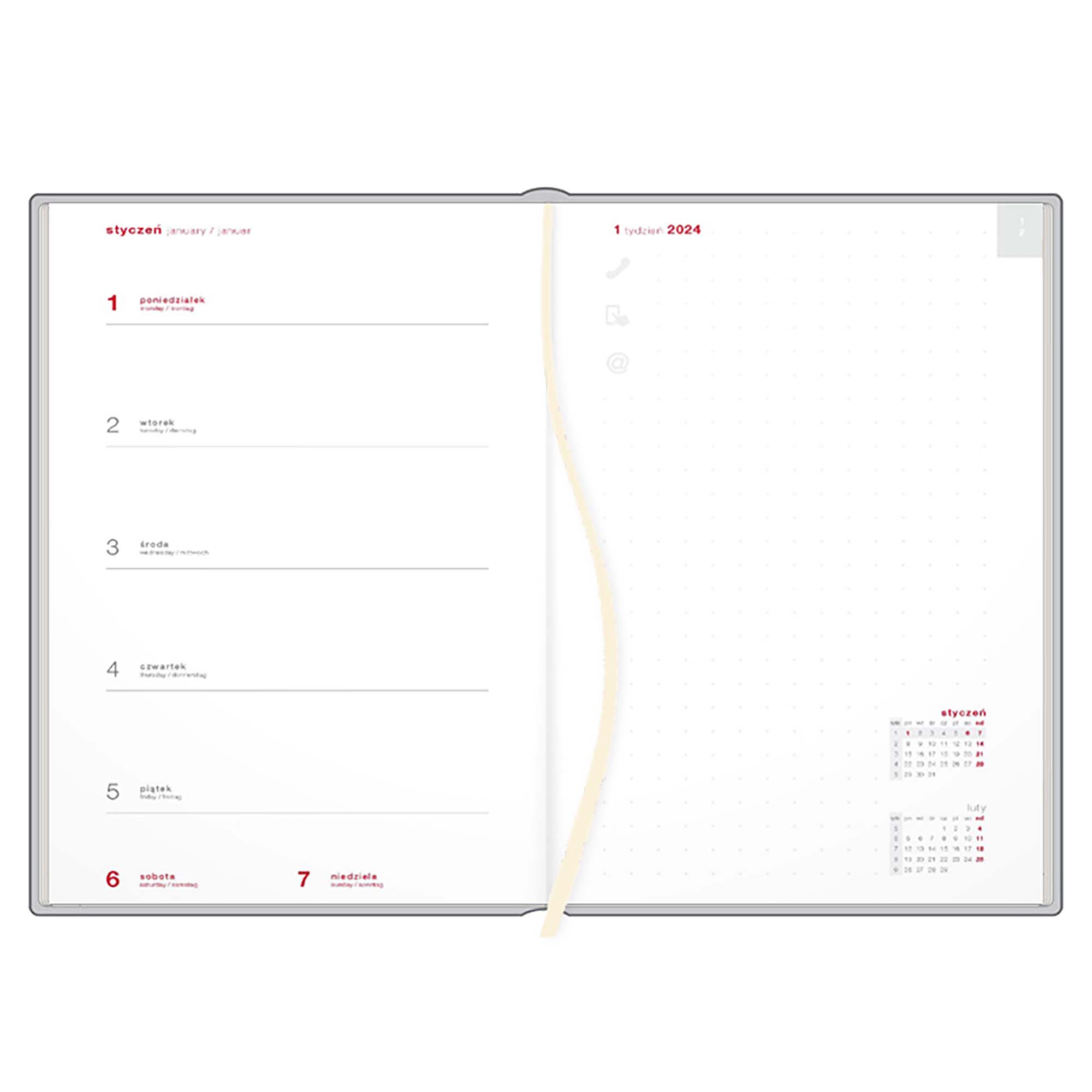 Kalendarz książkowy B5 tygodniowy z notesem, Turyn, jasnobrązowy